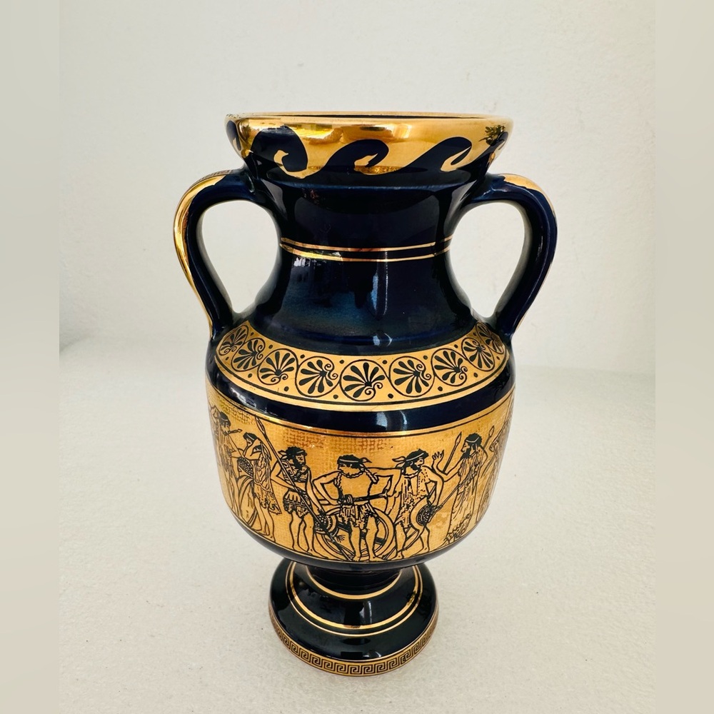 greece 24k gold trim vase Neofitou Keramik 6.8 “tal